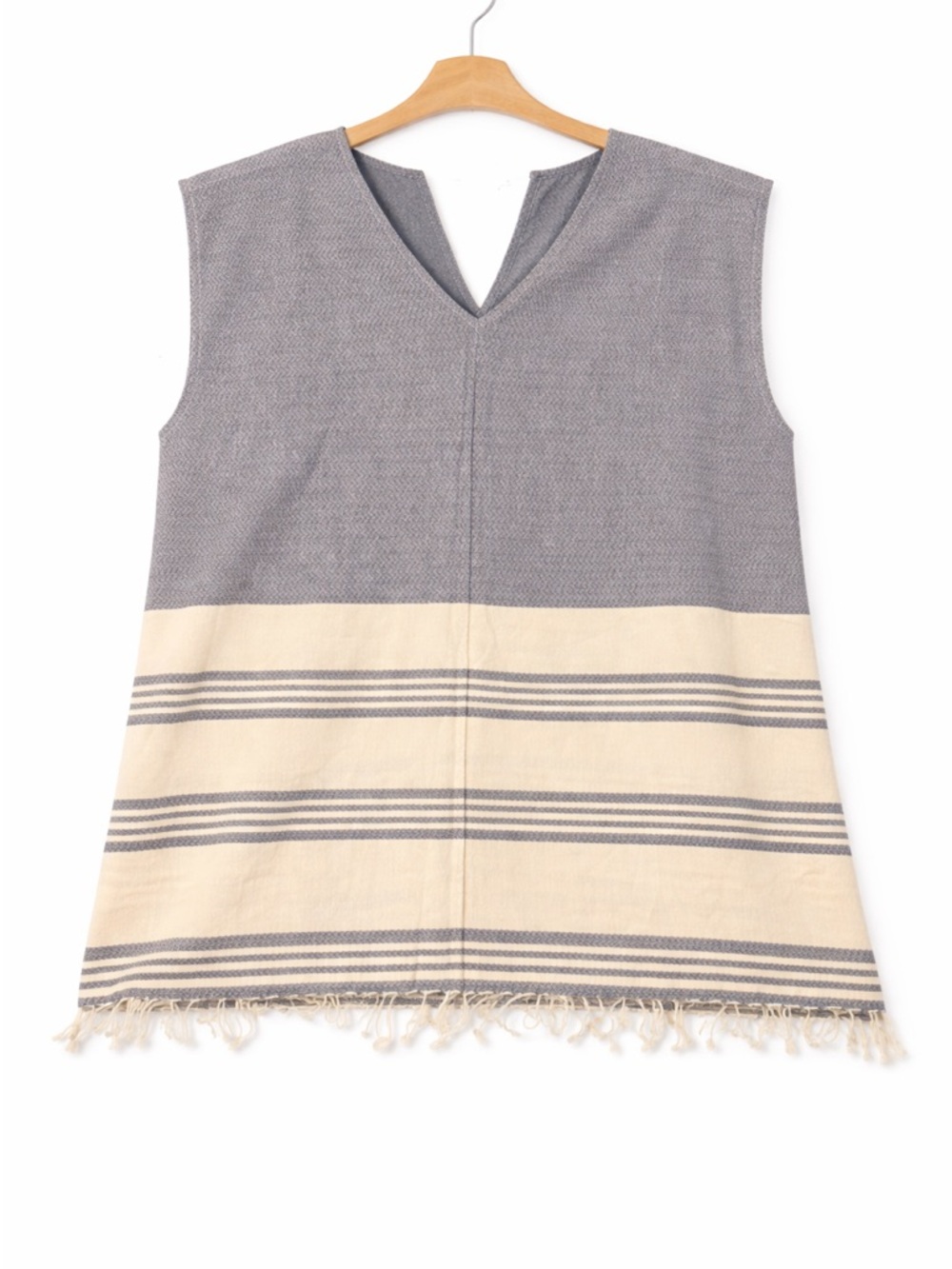 Tribe Alive Handmade Cotton Fringe Poncho Coverup Striped Boho One Size